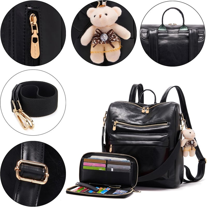 Soperwillton Women Backpack Purse Multipurpose Design Handbags Shoulder Bag PU Leather Travel bag Backpack Set 2pcs - Image 4